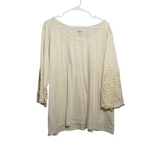 Hillard & Hanson Blouse Women's 3X Yellow 3/4 Sleeve Boho Casual Top Shirt